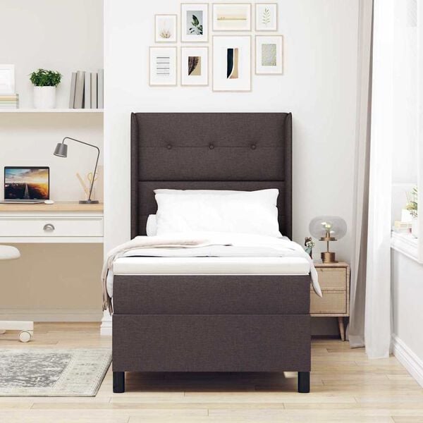 vidaXL Cama Box com colch&atilde;o Castanho escuro 80 x 200 cm tecido