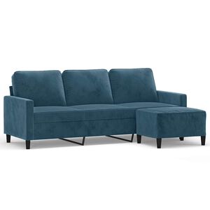 vidaXL Sof&aacute; de 3 lugares com apoio de p&eacute;s 180 cm veludo azul