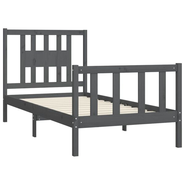 vidaXL Estrutura de cama com cabeceira 90x200 cm pinho maci&ccedil;o cinza