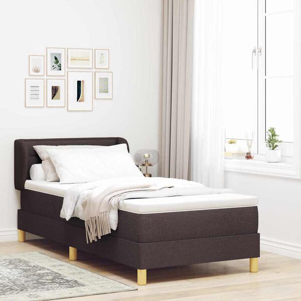 vidaXL Cama Box com colch&atilde;o Marrom Escuro 90 x 200 cm tecido