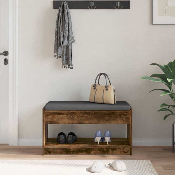 vidaXL Banco de Hall com almofada Carvalho Fumado 83 x 38 x 45 cm