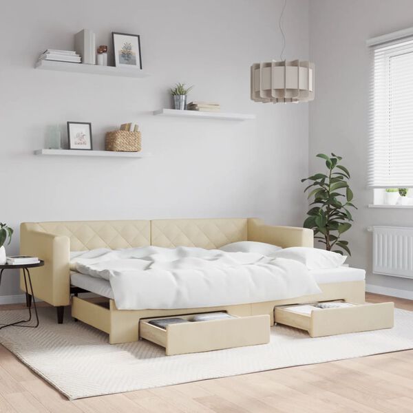 vidaXL Sofá-cama com gavetão e gavetas 80x200 cm tecido cor creme