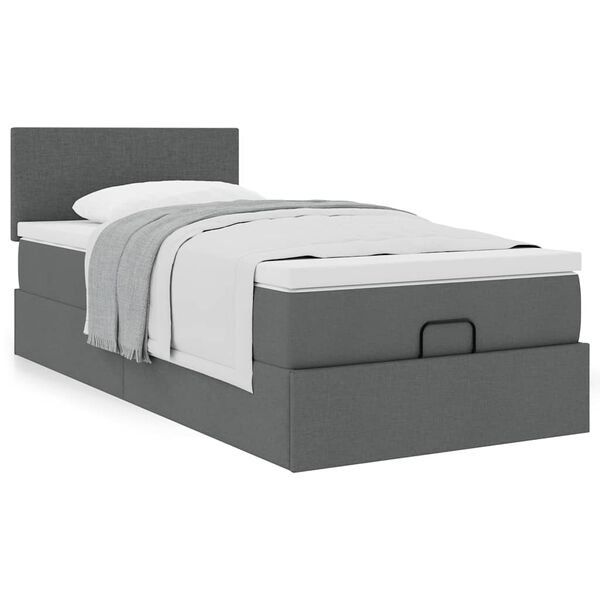vidaXL Estrutura cama otomana colchão 90x190 cm tecido cinzento escuro