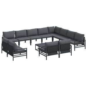 vidaXL Conjunto de Sof&aacute; de Jardim com almofada 13 pcs Preto A&ccedil;o