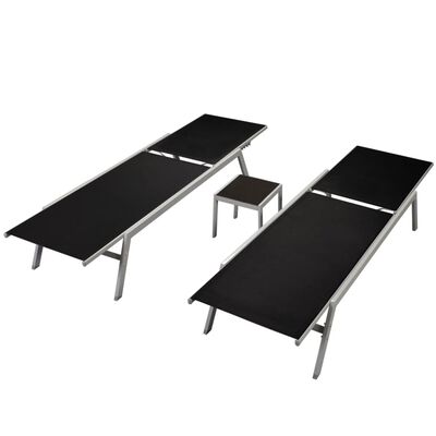 vidaXL Espreguiçadeiras com mesa 2 pcs aço e textilene preto