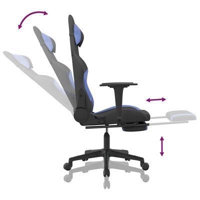vidaxL Cadeira de gaming com apoio para os pés tecido preto e azul