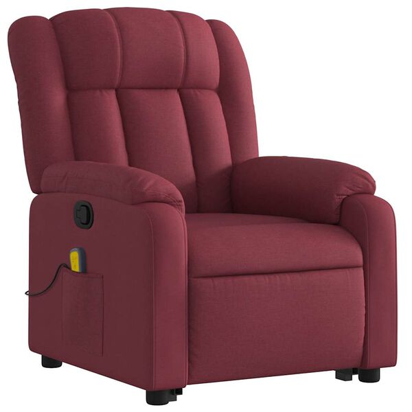 vidaXL Poltrona de massagens reclin. elevatória tecido vermelho tinto