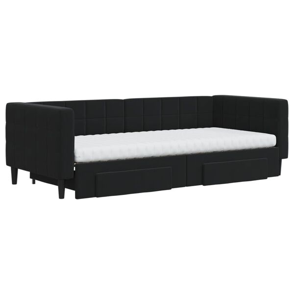 vidaXL Sof&aacute;-cama com gavet&atilde;o e gavetas 90x200 cm veludo preto