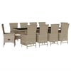 vidaXL 11 pcs conjunto de jantar p/ jardim com almofad&otilde;es vime PE bege