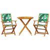 vidaXL 3 pcs conjunto de bistr&ocirc; tecido/madeira maci&ccedil;a padr&atilde;o folhas