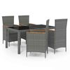 vidaXL 5pcs conjunto de jantar p/ exterior c/ almofad&otilde;es vime PE cinza