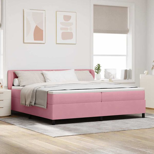 vidaXL Cama Box com colch&atilde;o com cabeceira Rosa 200 x 200 cm Veludo