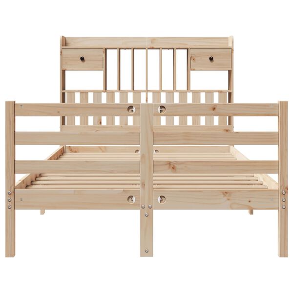 vidaXL Cama com estante sem colch&atilde;o 135x190 cm pinho maci&ccedil;o
