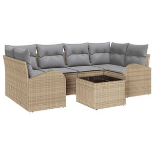 vidaXL Conjunto de Sof&aacute; de Jardim 7 pcs Bege e Cinza vime PE