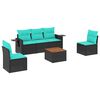 vidaXL Conjunto de sof&aacute; de jardim com 6 pe&ccedil;as e almofadas em rattan sint&eacute;tico preto