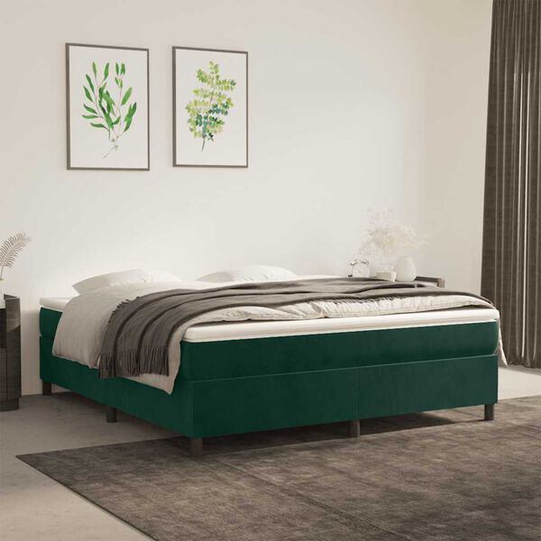 vidaXL Estrutura de cama com molas 160x200 cm veludo verde-escuro