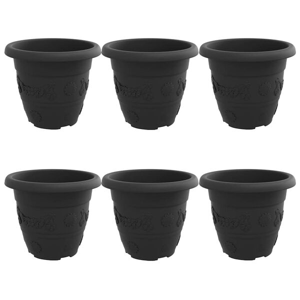 vidaXL Vaso Redondo para Flores 6 pcs Preto &Oslash; 26 x 21.5 cm Pl&aacute;stico