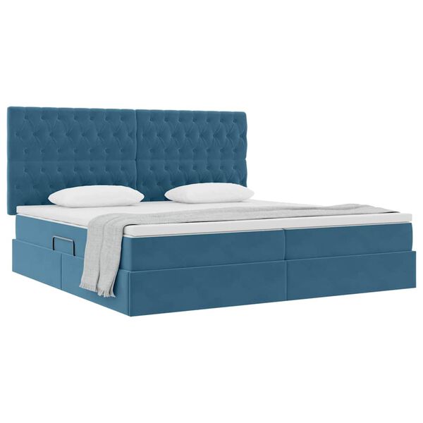 vidaXL Cama com arruma&ccedil;&atilde;o e colch&atilde;o Azul Escuro 200 x 200 cm Veludo
