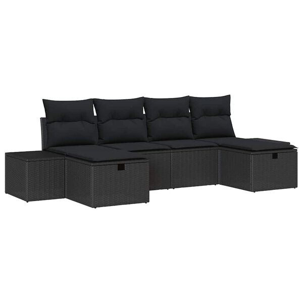 vidaXL Conjunto de Sof&aacute; de Jardim com almofada 6 pcs Preto vime PE