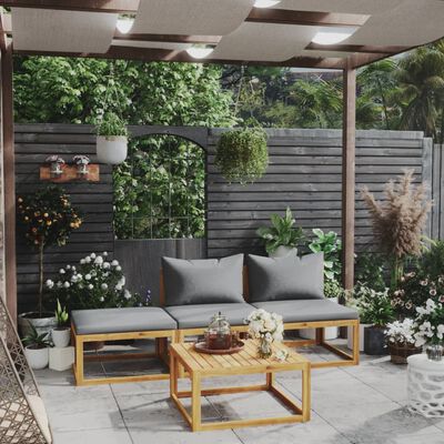 vidaXL 4 pcs conjunto lounge de jardim c/ almofadões acácia maciça