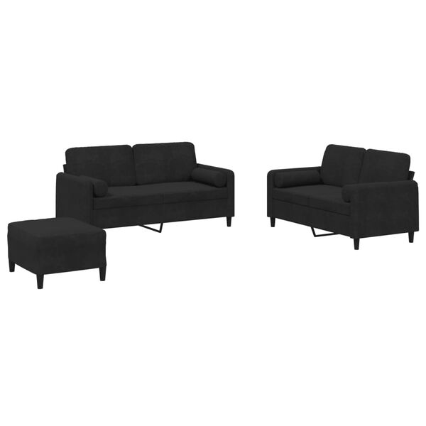 vidaXL 3 pcs conjunto de sofás com almofadas veludo preto