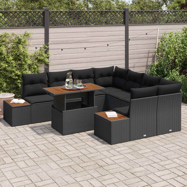 vidaXL Conjunto de Sof&aacute; de Jardim 9 pcs Preto Rattan Sint&eacute;tico