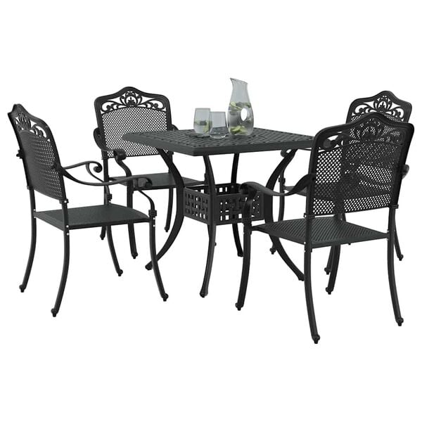 vidaXL Conjunto de Mesa de Jardim 5 pcs Preto Alum&iacute;nio Fundido