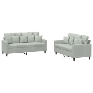 vidaXL 2 pcs conjunto de sof&aacute;s com almofad&otilde;es veludo cinzento-claro