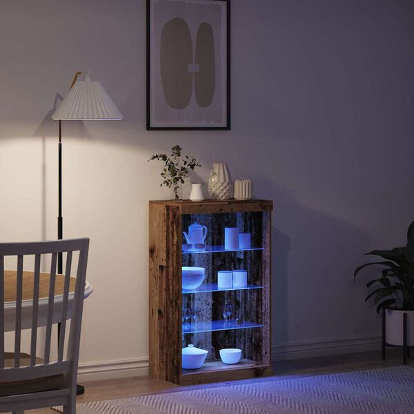 vidaXL Aparador LED Madeira antiga 60,5 x 37 x 100 cm