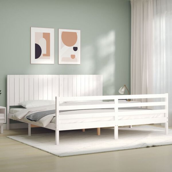 vidaXL Estrutura de cama com cabeceira 200x200cm madeira maci&ccedil;a branco