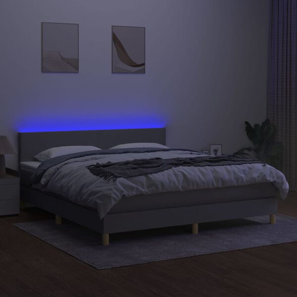 vidaXL Cama box spring c/ colchão e LED 180x200 cm tecido cinza-claro