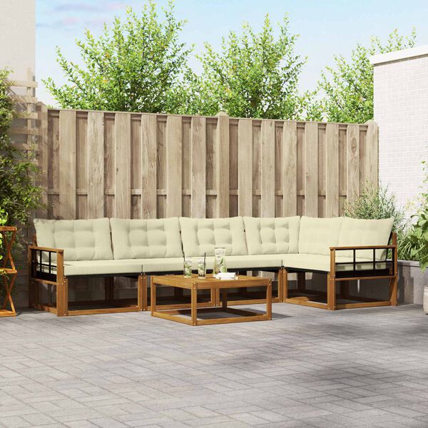 vidaXL Conjunto de Sof&aacute;s para Exterior 6 pcs Natural e Creme