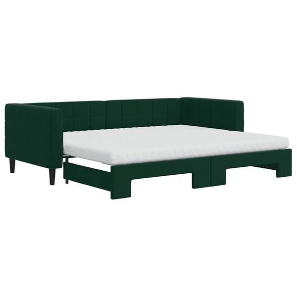 vidaXL Sof&aacute;-cama c/ gavet&atilde;o e colch&otilde;es 90x200cm veludo verde-escuro