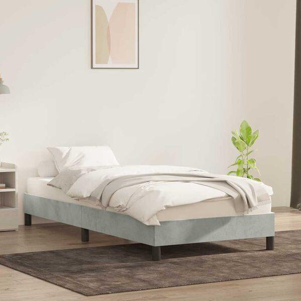 vidaXL Estrutura de cama sem colch&atilde;o 100x220 cm veludo cinzento-claro