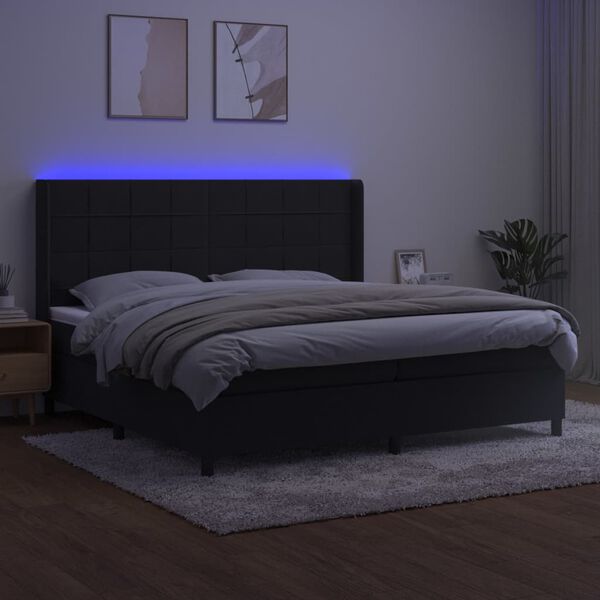 vidaXL Cama box spring c/ colch&atilde;o/LED 200x200 cm veludo preto
