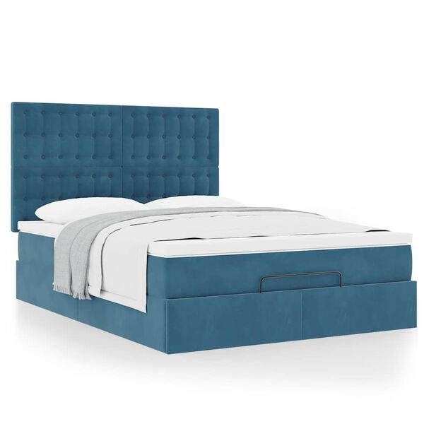 vidaXL Estrutura de cama otomana colch&otilde;es 140x200cm veludo azul escuro