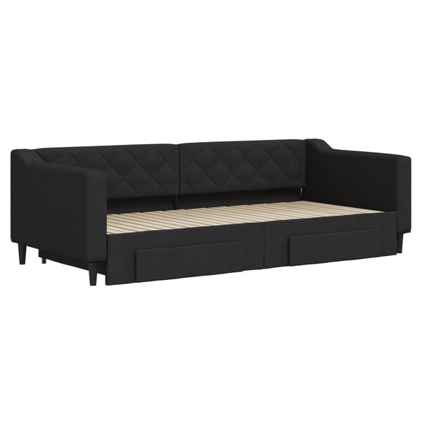 vidaXL Sofá-cama com gavetão e gavetas 90x200 cm tecido preto