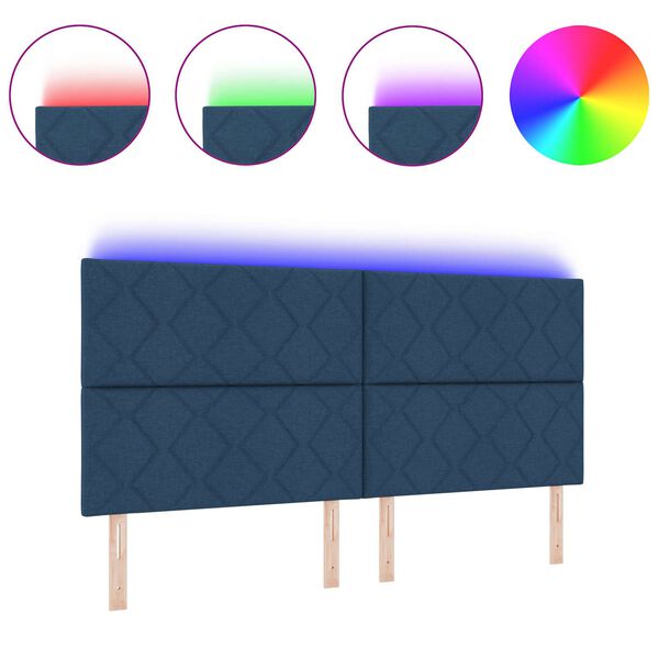 vidaXL Cabeceira com luzes de tira LED Ajust&aacute;vel Azul 200 cm tecido
