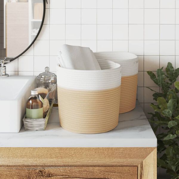 vidaXL Cestos de arrumação 2 pcs Ø28x28 cm algodão bege e branco