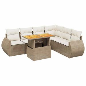 vidaXL 7 pcs conjunto de sof&aacute;s p/ jardim com almofad&otilde;es vime PE bege