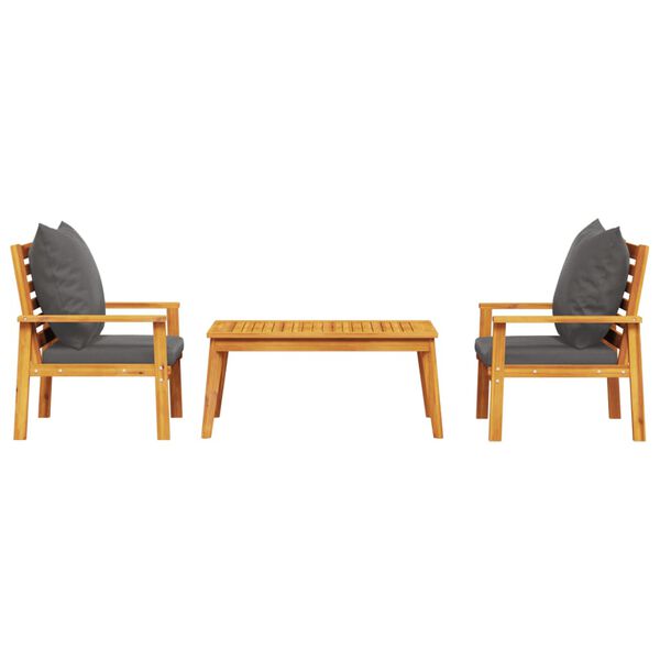 vidaXL 3 pcs conjunto lounge de jardim c/ almofadões acácia maciça