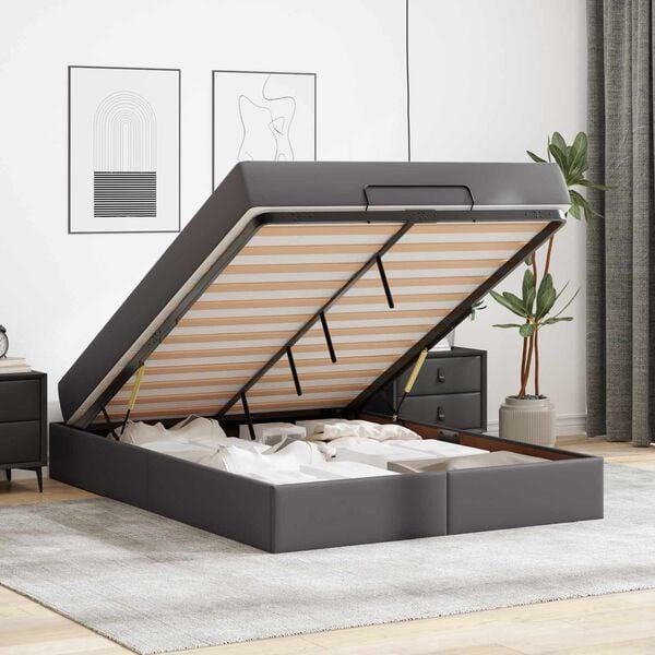 vidaXL Estrutura de cama com colch&atilde;o Outros 2 pcs Cinzeto PVC