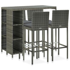 vidaXL 5 pcs conjunto de bar p/ jardim c/ almofad&otilde;es vime PE cinzento