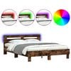 vidaXL Estrutura cama c/ cabeceira/luzes LED 140x200cm carvalho fumado