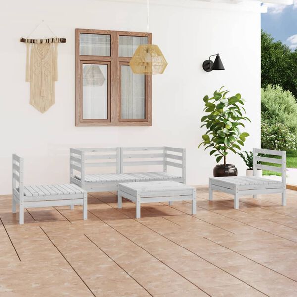 vidaXL 5 pcs conjunto lounge de jardim pinho maci&ccedil;o branco