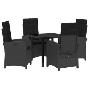 vidaXL Conjunto de Jantar para Jardim com almofada 5 pcs Preto vime PE