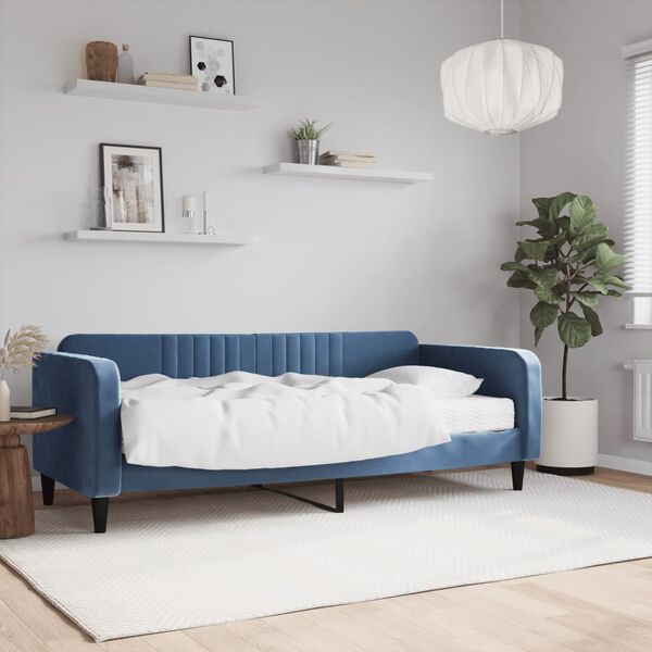vidaXL Sofá-cama com colchão 90x200 cm veludo azul