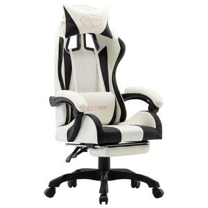 vidaXL Cadeira estilo corrida c/ apoio p&eacute;s couro artif. preto/branco
