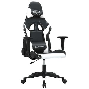 vidaXL Cadeira gaming massagens couro artificial preto e branco