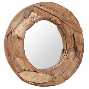 vidaXL Espelho decorativo em teca 60 cm redondo